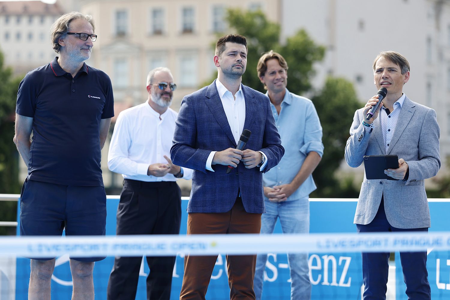 Presentation of the Livesport Prague Open tournament on the court on the deck of a boat