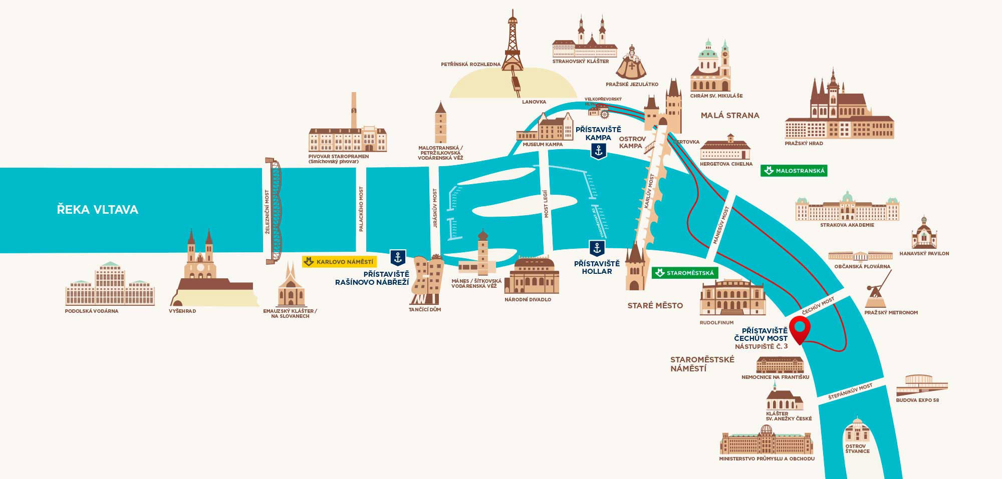 Mapa de la ruta del crucero a Čertovka