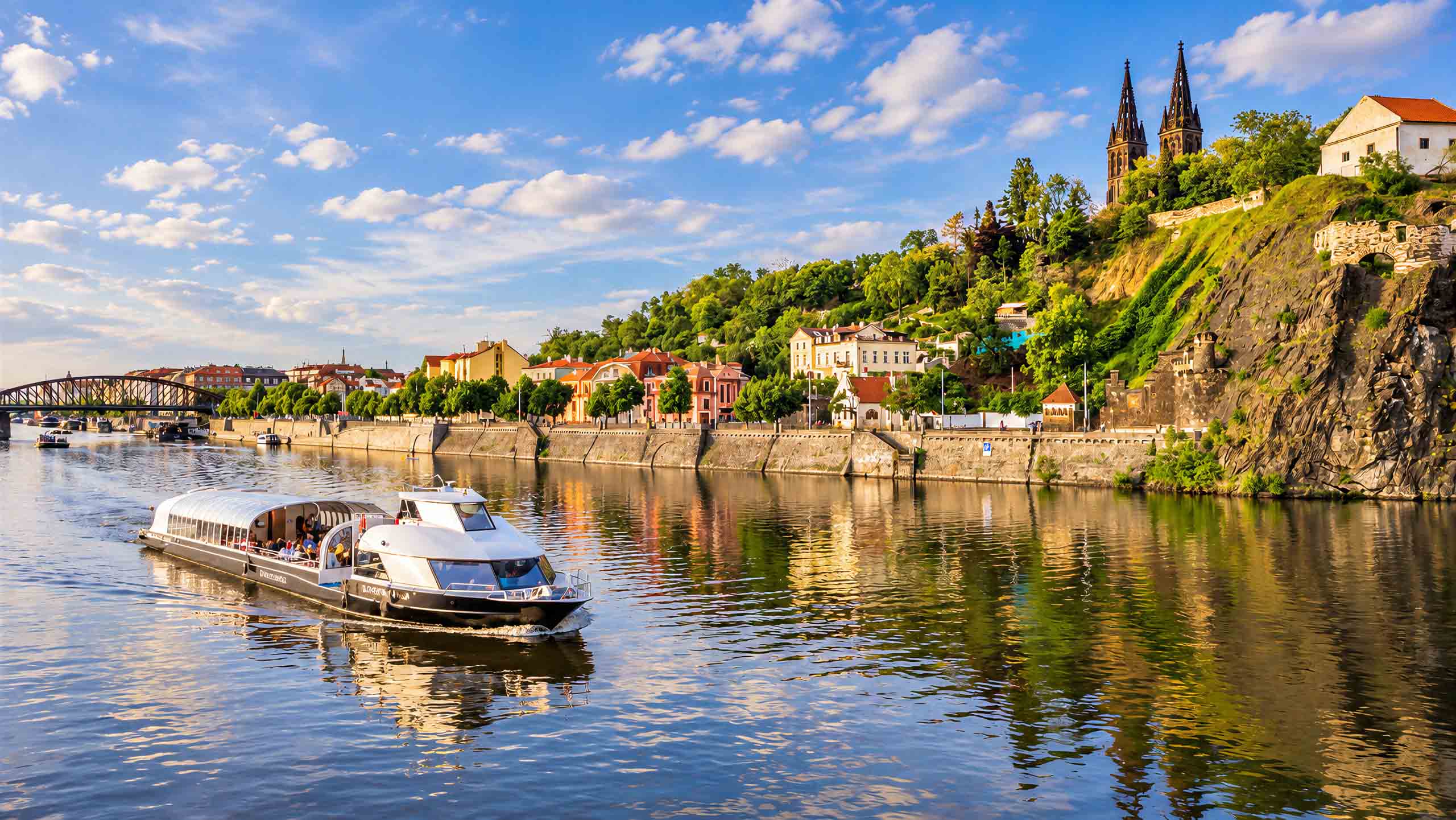 Sightseeing boat below Vyšehrad
