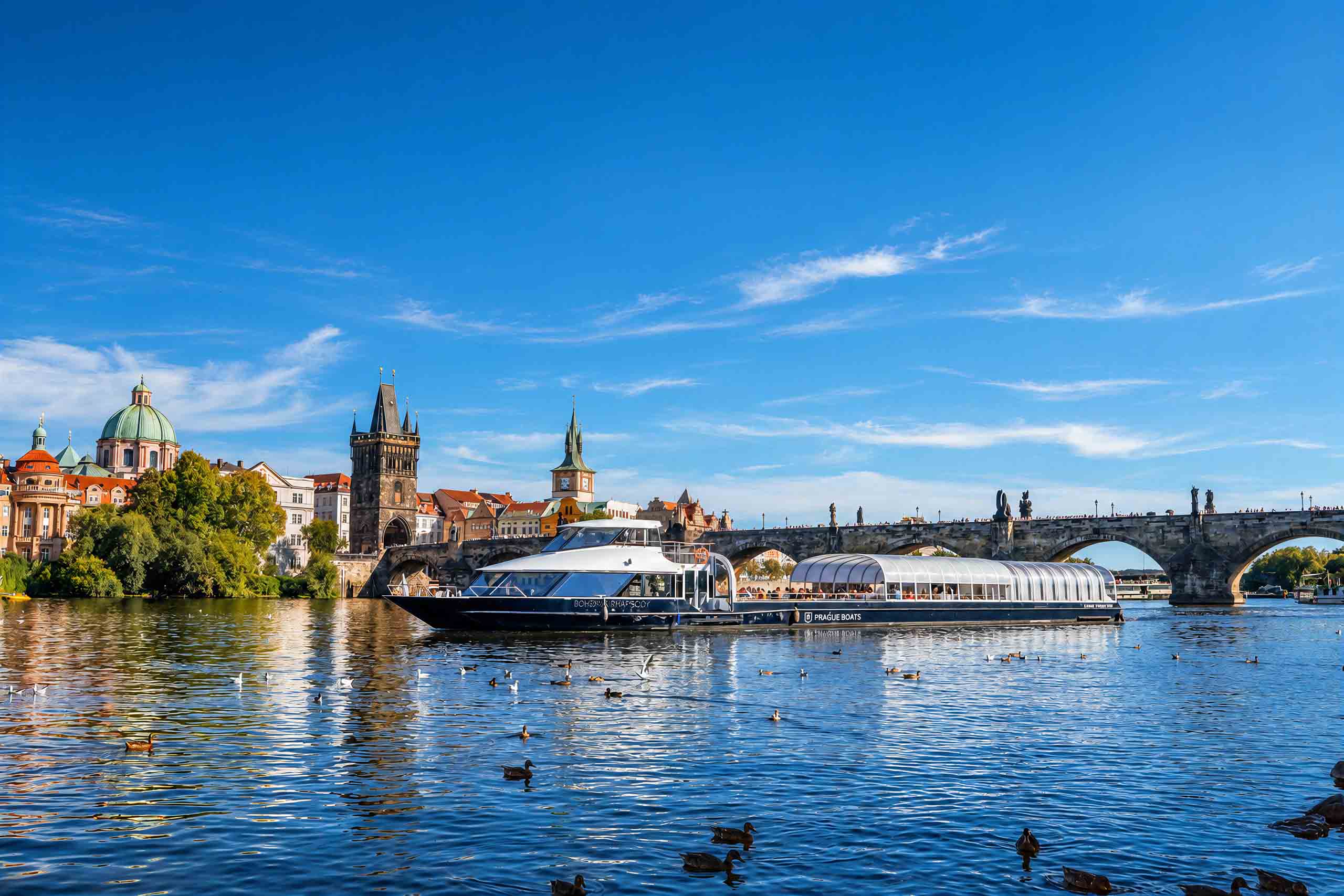Boats on the Vltava in central Prague