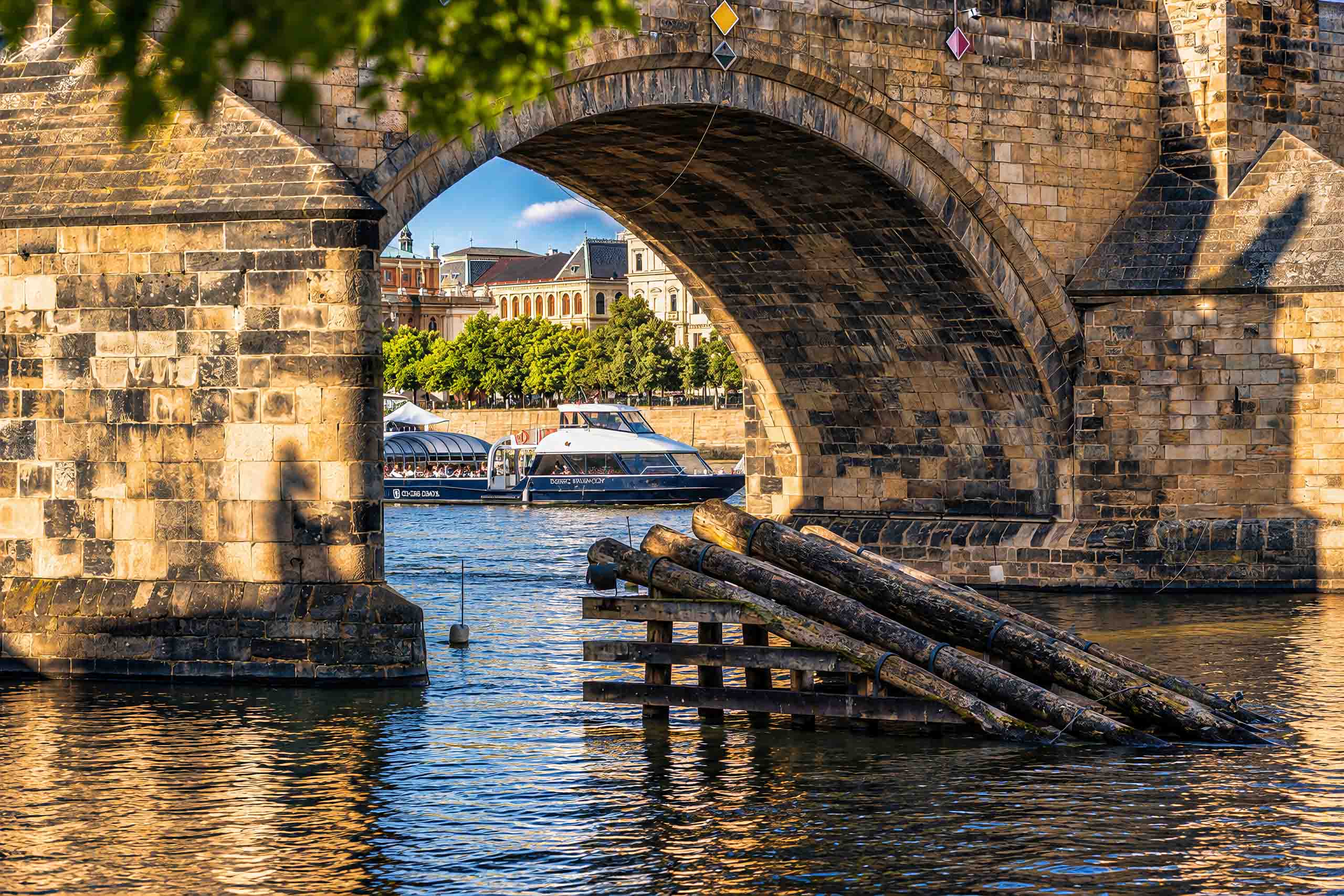 A view through an arch of Charles Bridge