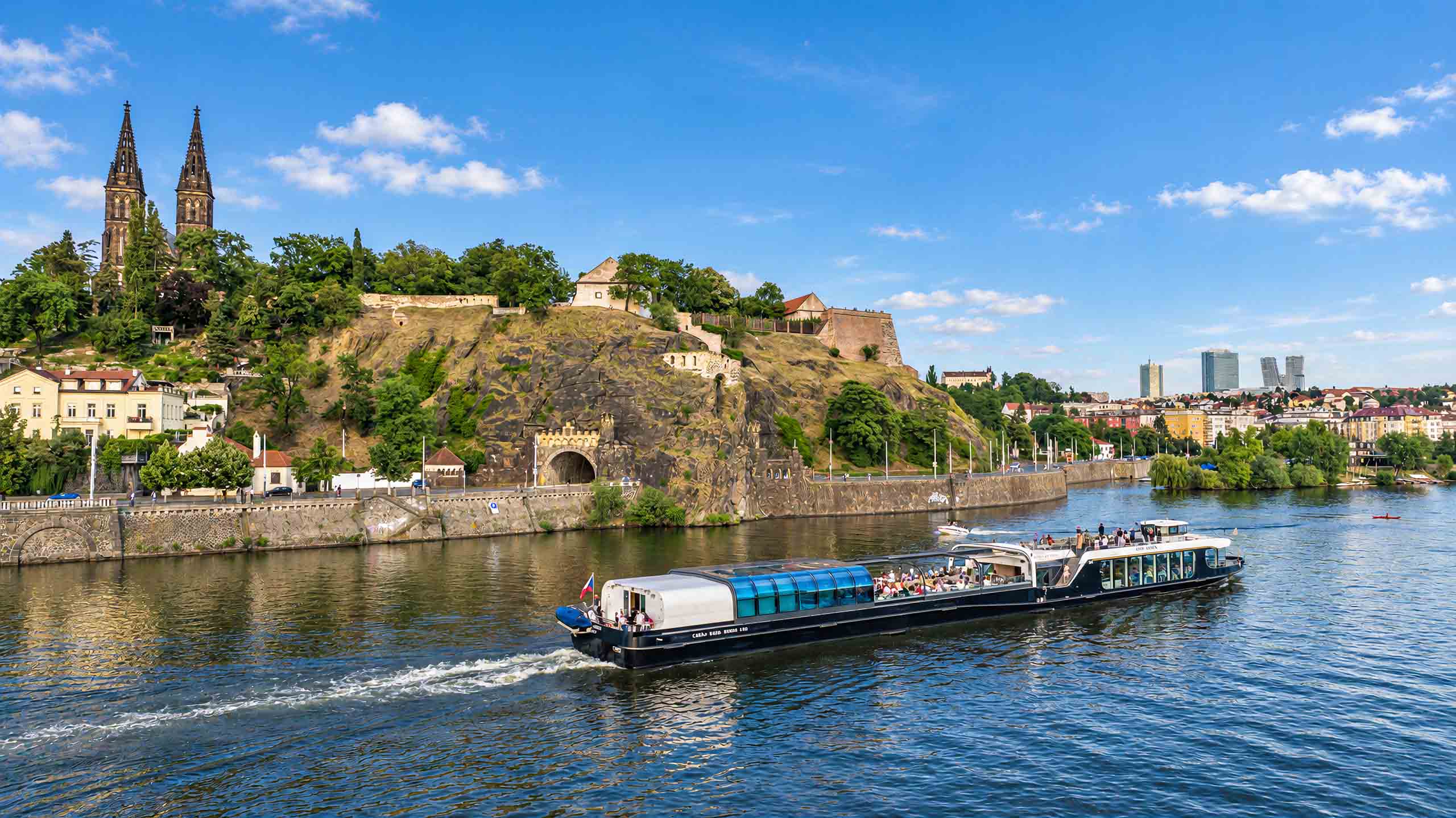 Sightseeing boat below Vyšehrad